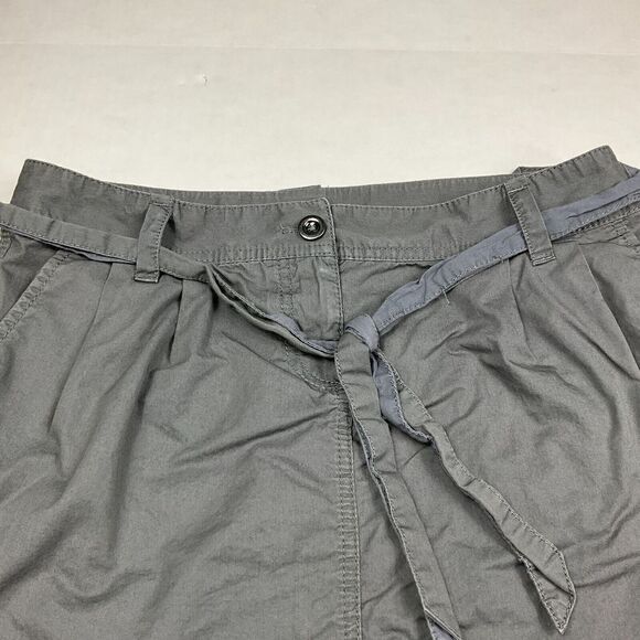 LOFT Womens Cotton Pencil Mini Skirt Gray Casual Zip Up Tie Waist Pockets Size 4 - Picture 2 of 10